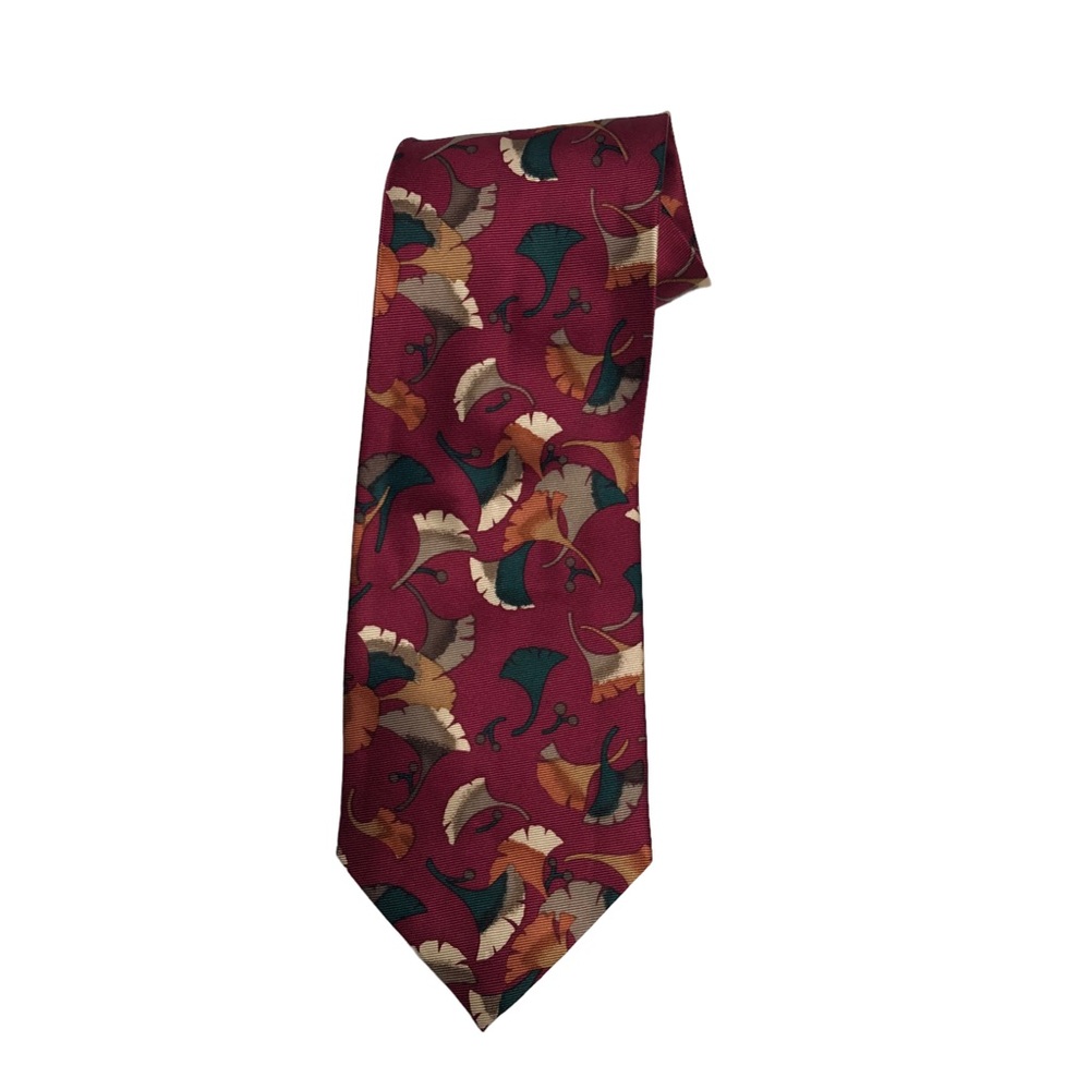 Vintage Museum of Fine Arts Boston Maroon Multicolored Print Silk Tie